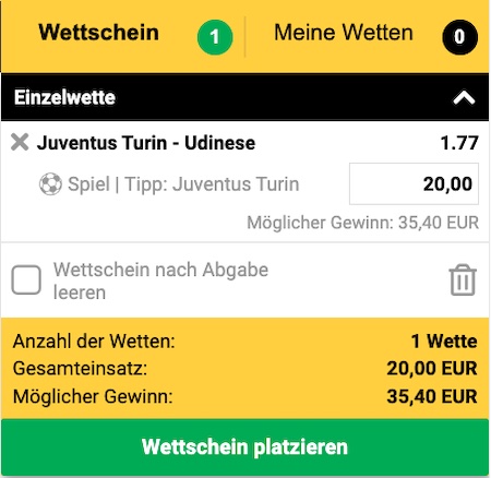 Nutze die Interwetten Quoten für deine Juventus - Udinese Wetten