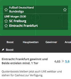 NEO.Bet Boost auf Freiburg gegen Frankfurt