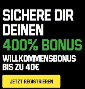 Unibet Einzahlungsbonus 400 Prozent bis zu 40 Euro