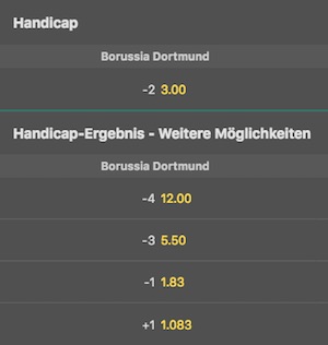 Bet365 Handicap Quoten von Dortmund gegen Hertha