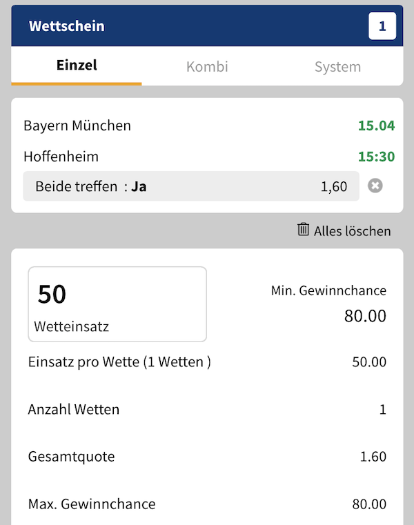 Bet3000 Wettschein Bayern TSG