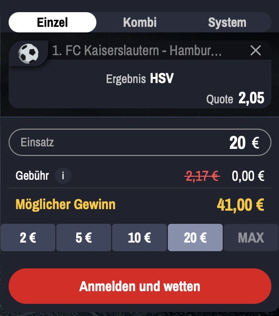 Winamax Wette Kaiserslautern HSV Tipp