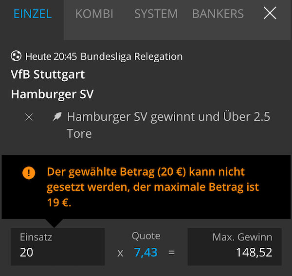 NEO.bet VfB HSV Wettschein