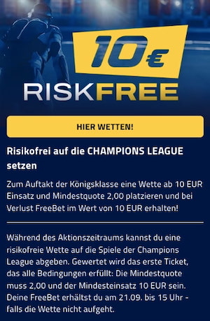 10€ risikofreie Wette bei ADMIRALBET zum CL-Start