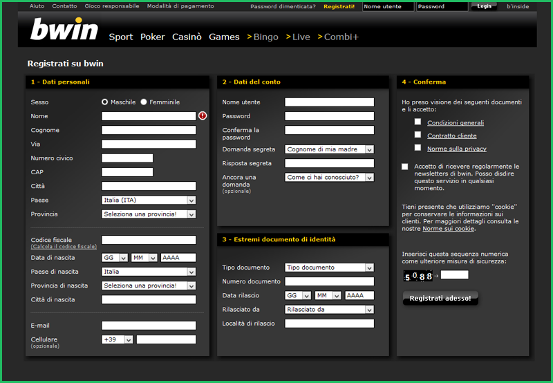 Registrazione sul bookmaker bwin - come mi registro?