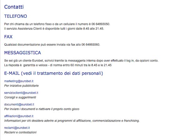 Servizio clienti Eurobet - Email, Telefono, Messaggistica, FAQ