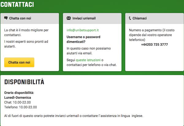 Servizio clienti Unibet - Email, Telefono, Chat