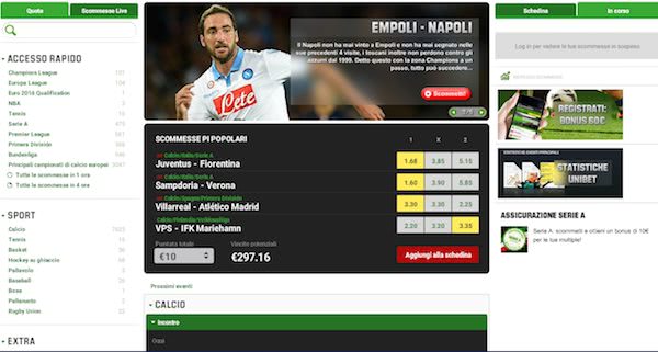 Programma scommesse del bookmaker Unibet - grande offerta di scommesse