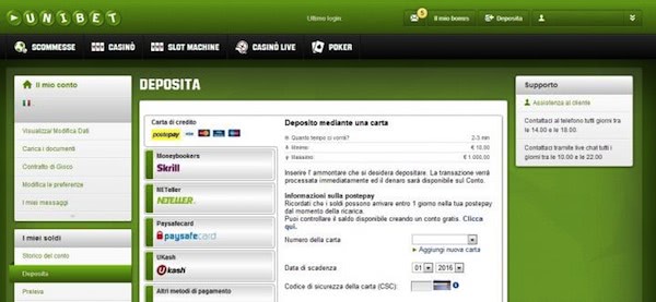 Unibet pagamenti - quali modalità di deposito e prelievo ci sono