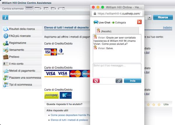 Servizio clienti William Hill - Email, Telefono, Chat