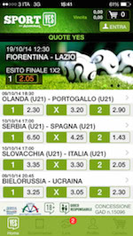 Schermata con il programma scommesse dell’ app Sportyes