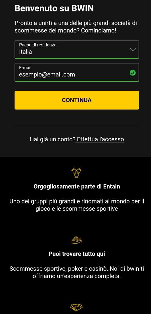 bwin app registrazione