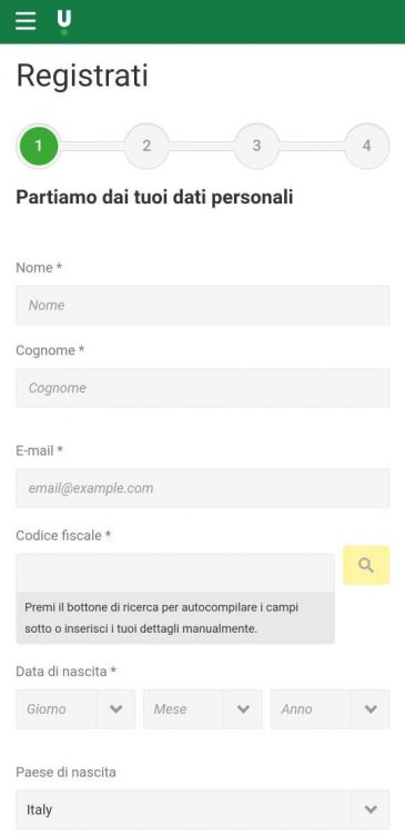 unibet registrazione mobile