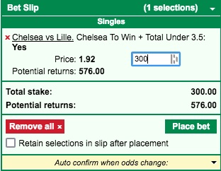 Marathonbet Chelsea vs. Lille spilleseddel