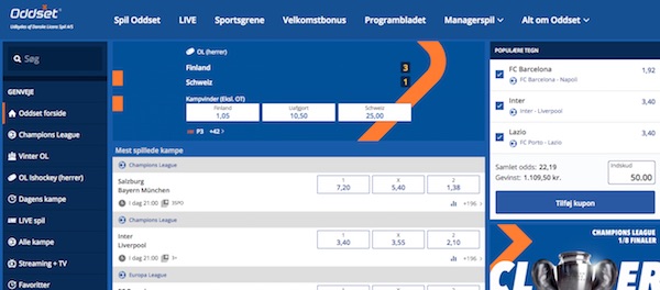 Odds udvalg hos Danske Spil og Oddset