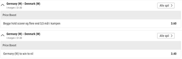 Odds boost Tyskland vs. Danmark EM kvinder