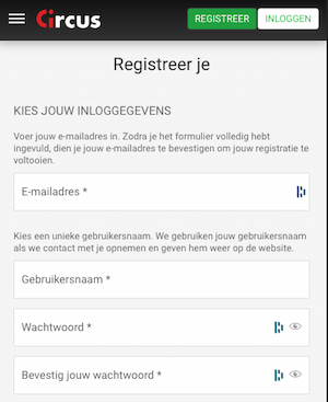 Circus app registreren