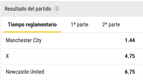 cuota a la victoria manchester city frente a newcastle