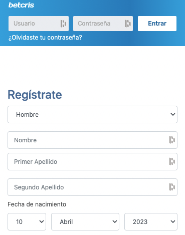 como registrarse en betcris