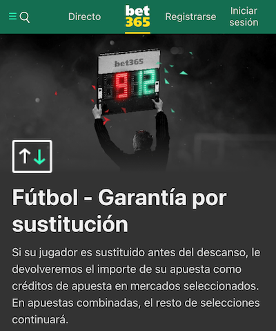 promocion de garantia por sustitucion bet365