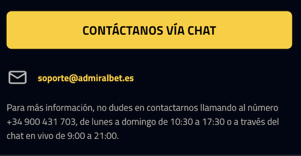 Atención al cliente AdmiralBet