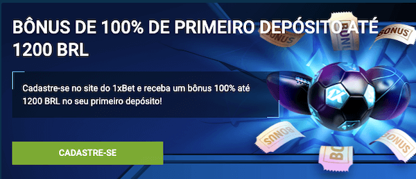 Bonus de 1xbet - 100% do primeiro depósito até 1560 reais.