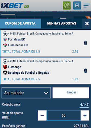 Apostas Over e Under - Screenshot da 1xbet Brasil