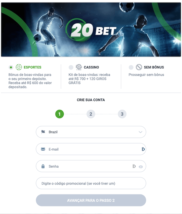 20Bet entrar - Formulário de cadastro na 20Bet Brasil