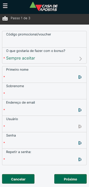 Casa de Apostas - Formulário de Cadastro casasdeapostas com