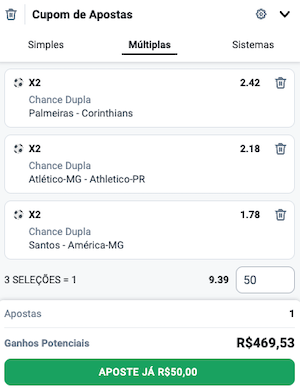 Apostas em mercados de Chance Dupla