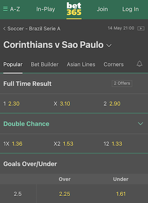 Corinthians x São Paulo Palpite - Odds da Bet365!