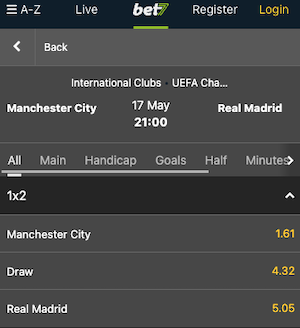 Manchester City x Real Madrid - Dicas de apostas com odds Bet7