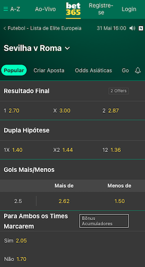 Sevilha x Roma Palpite Final Liga Europa - odds Bet365