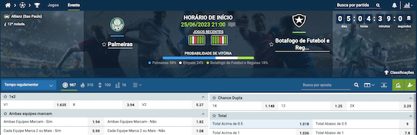 Palmeiras x Botafogo Palpites Brasileirão Serie A - 25/06/23 odds 1xbet